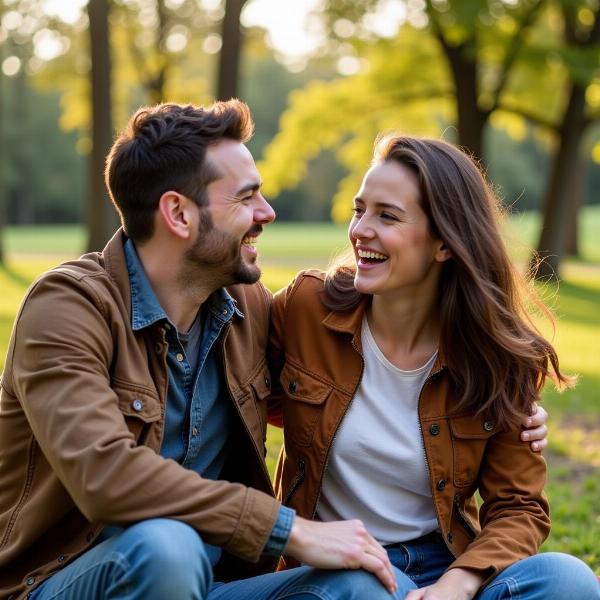 Amici uomo e donna ridono insieme