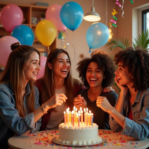 Gruppo di amici che festeggia un compleanno