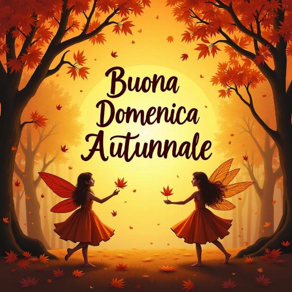 Immagine con auguri di buona domenica autunnale e fate del sole