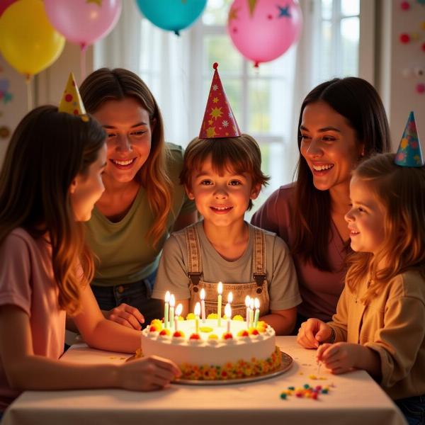 Auguri di compleanno per un amico con festa e torta