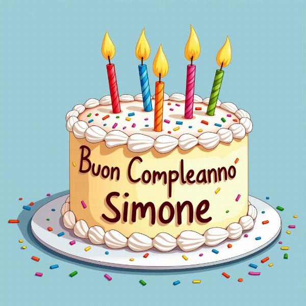 Auguri di buon compleanno divertenti per Simone con una torta