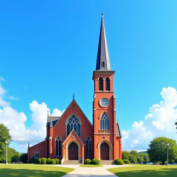 Immagine di una chiesa con un cielo blu sullo sfondo.