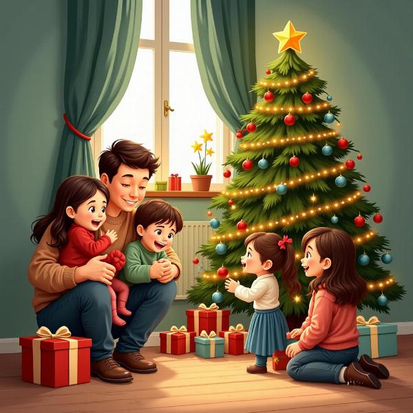 Immagini di auguri di dicembre con tema Natale e famiglia riunita