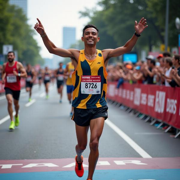 Auguri per una gara sportiva: Maratoneta al traguardo