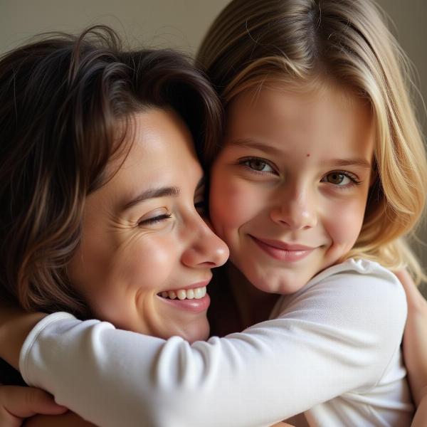 Auguri mamma speciale: Un abbraccio caloroso tra madre e figlia.