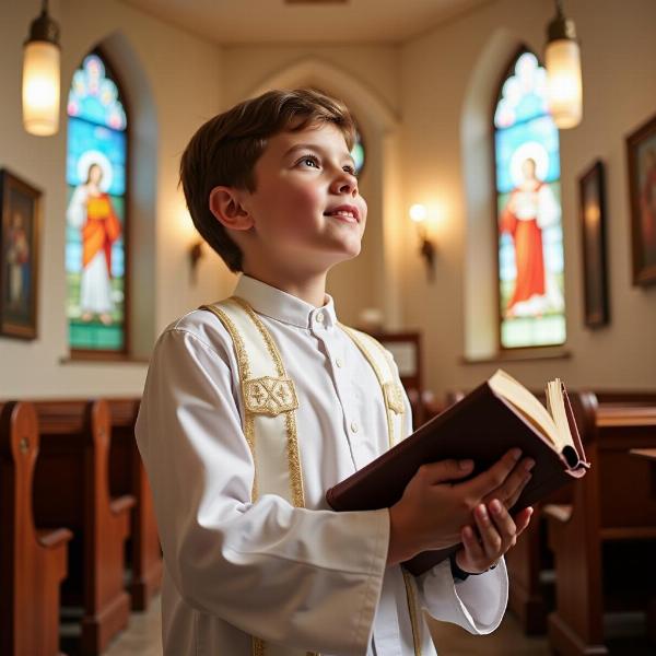 Auguri Prima Comunione: Bambino in Chiesa