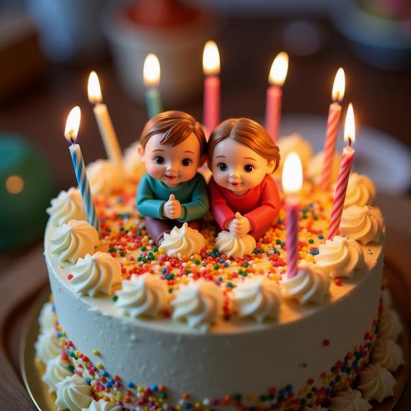 Auguri speciali per un compleanno doppio con una torta a tema gemelli