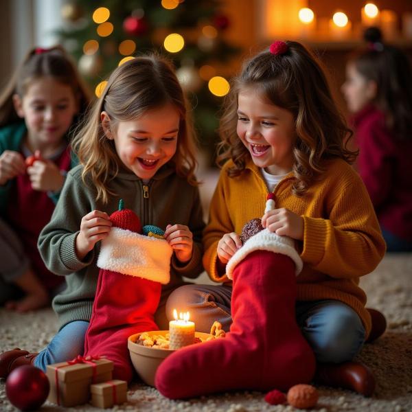 Bambini aprono le calze della Befana