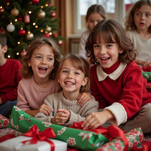 Bambini felici aprono i regali della Befana