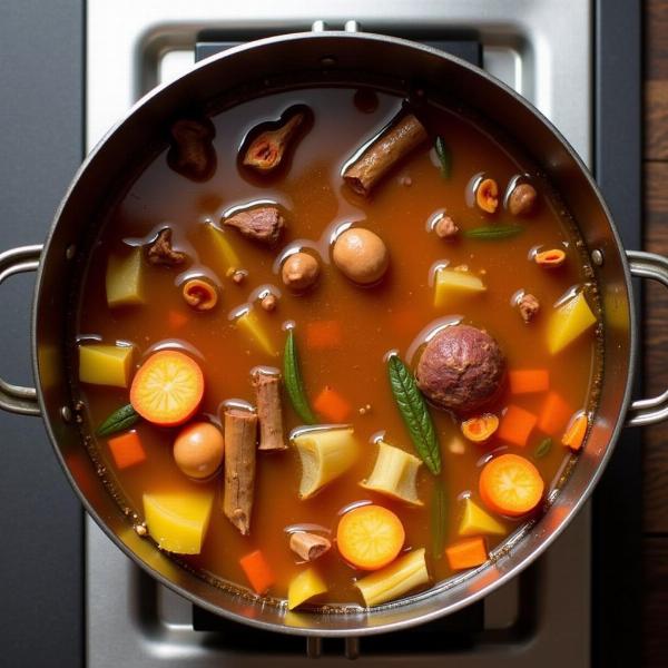 Preparazione del brodo aromatico per il bollito misto