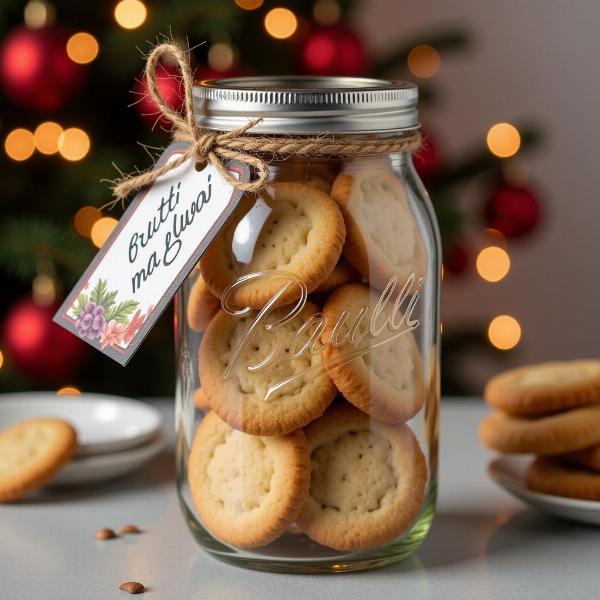 Brutti ma buoni alle nocciole confezionati come regalo in un barattolo di vetro.