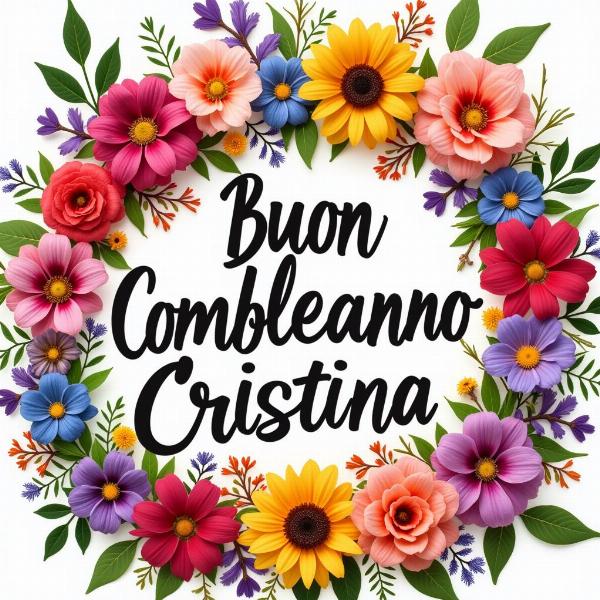 Immagine di auguri buon compleanno per Cristina con fiori colorati