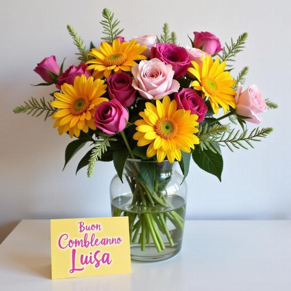 Buon Compleanno Luisa con Composizione Floreale