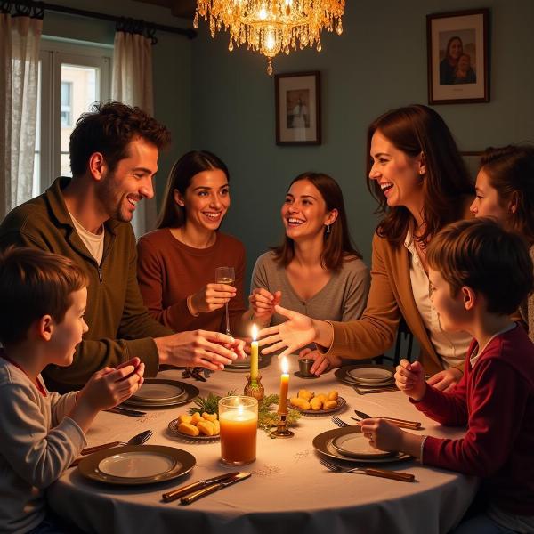 Famiglia italiana che si scambia gli auguri di Buon Santo Stefano