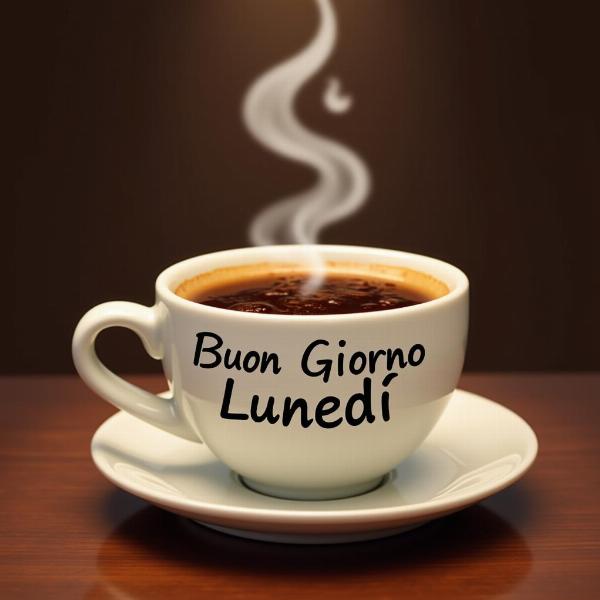 Buon giorno lunedì: una tazza di caffè fumante per iniziare la giornata