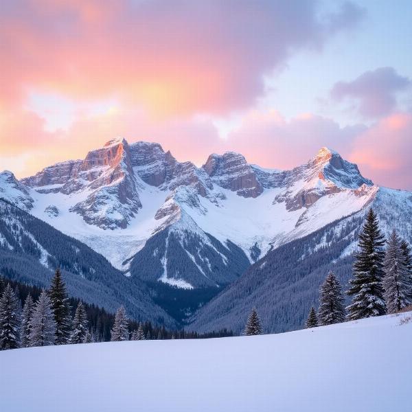 Paesaggio innevato all'alba di un lunedì invernale