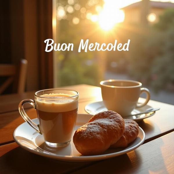 Buon mercoledì: colazione italiana con cappuccino e cornetto