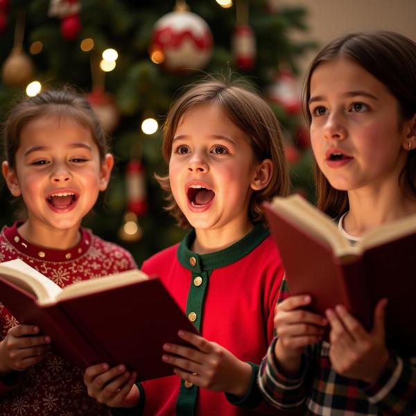 Bambini che cantano canti di Natale