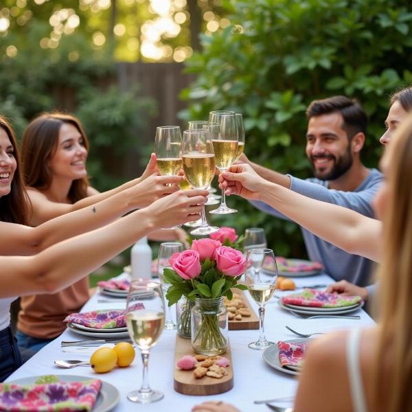 Un gruppo di amici che festeggia il buon venerdì 1 marzo con un brindisi.