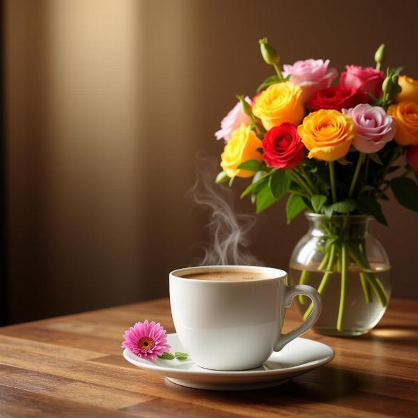 Immagini buona giornata con caffè e fiori