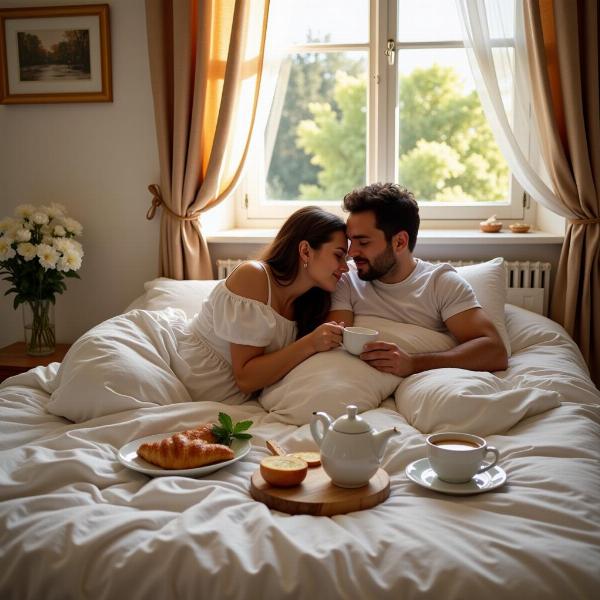 Colazione romantica a letto per augurare buongiorno e buon sabato