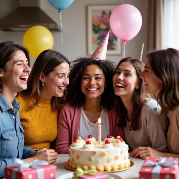 Un gruppo di amici festeggia un compleanno