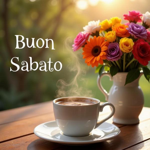 Caffè e fiori per augurare un buon sabato