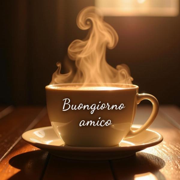 Caffè fumante buongiorno amico