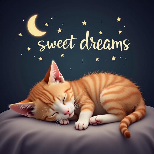 Immagine di un gatto che dorme con una frase della buonanotte