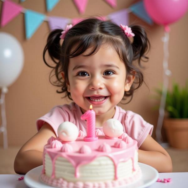 Auguri di buon compleanno per una bambina di un anno con una torta