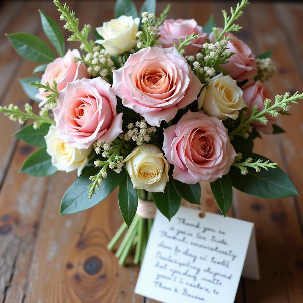 Bouquet di fiori misti con frasi di ringraziamento