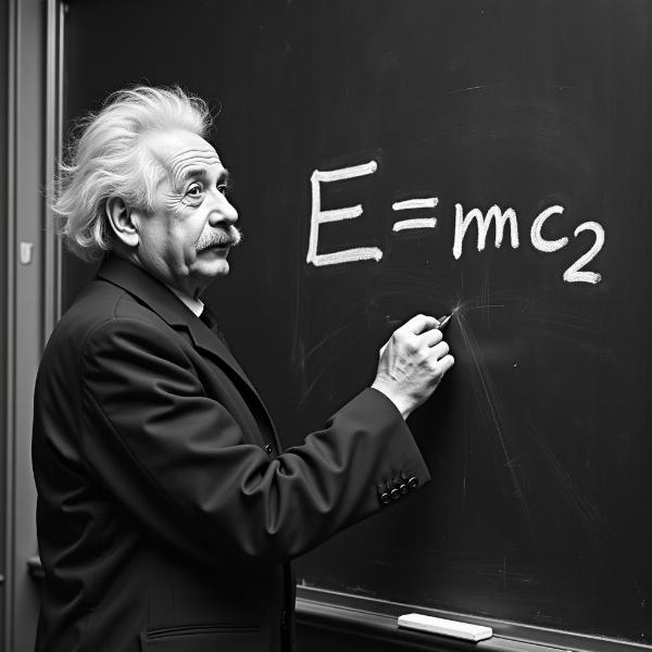 Albert Einstein scrive l'equazione E=mc² su una lavagna