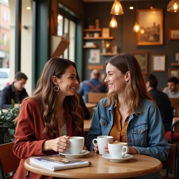 Due migliori amiche prendono un caffè insieme.