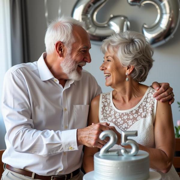 Coppia anziana festeggia 25 anni di matrimonio