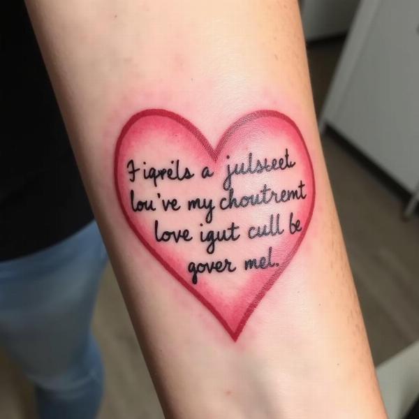 Tatuaggio a forma di cuore con una frase di Vasco sull'amore