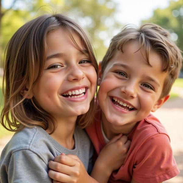 Fratello e sorella ridono insieme felici