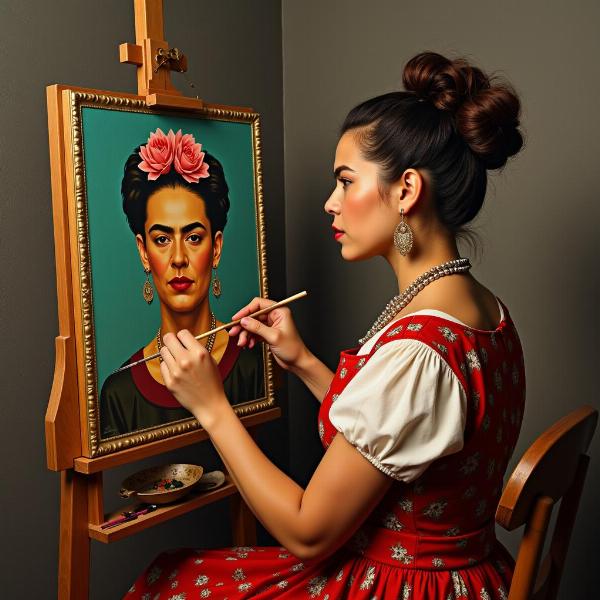 Frida Kahlo dipinge un autoritratto