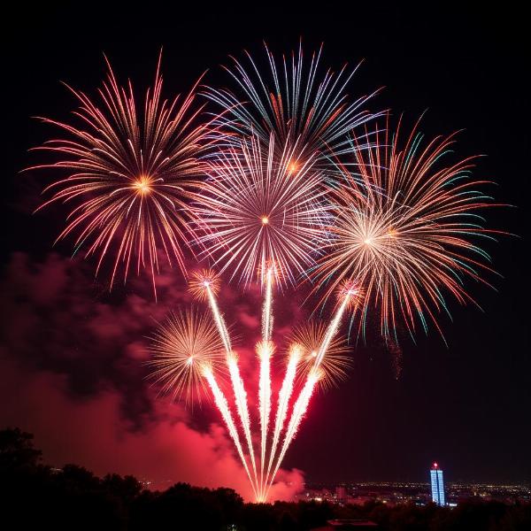 Fuochi d'artificio brillanti illuminano il cielo notturno di Capodanno 2025