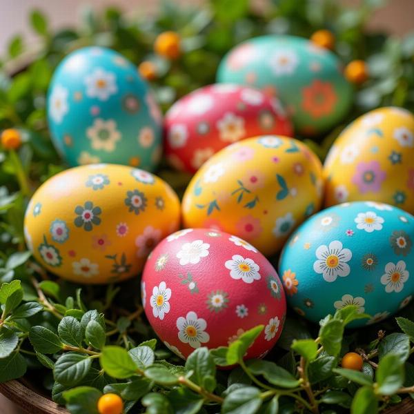 Immagini buon venerdì 19 aprile: Uova di Pasqua decorate con motivi floreali