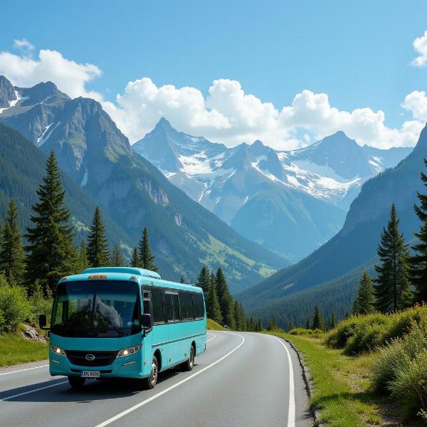 Un pullman che percorre una strada panoramica