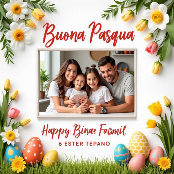 Immagini di Buongiorno e Buona Pasqua personalizzate con foto di famiglia e auguri.