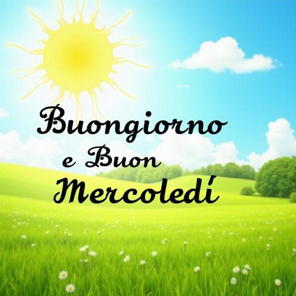 Immagine del buongiorno e buon mercoledì con un paesaggio soleggiato