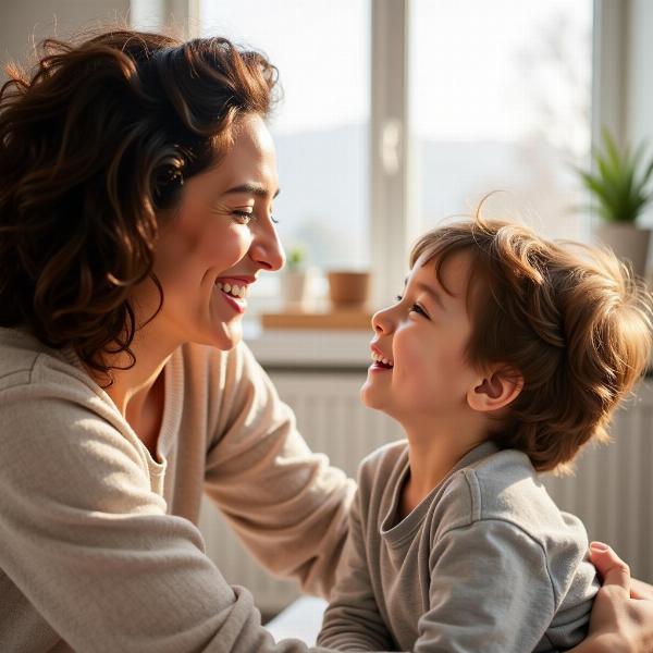 Mamma e figlio sorridenti