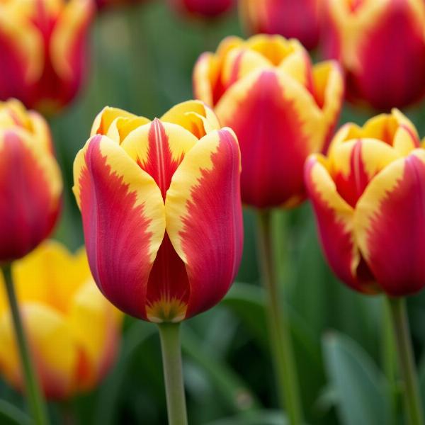 Những bông hoa tulip nhiều màu sắc, tượng trưng cho niềm vui và tình yêu hoàn hảo.