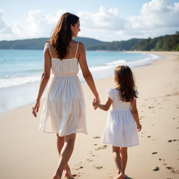 Mamma e figlia passeggiano mano nella mano