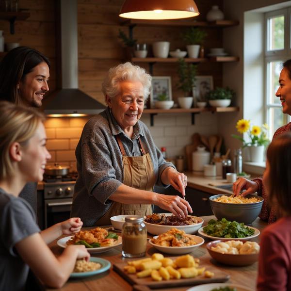 Nonna cucina per la famiglia.