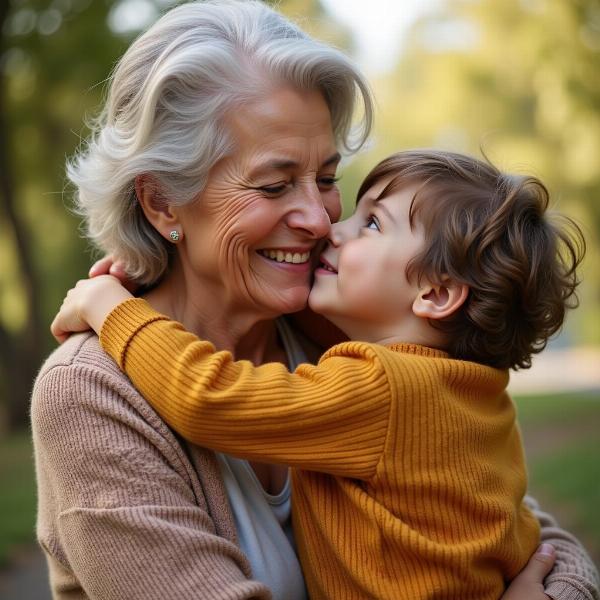 Nonna e nipote si abbracciano con affetto.