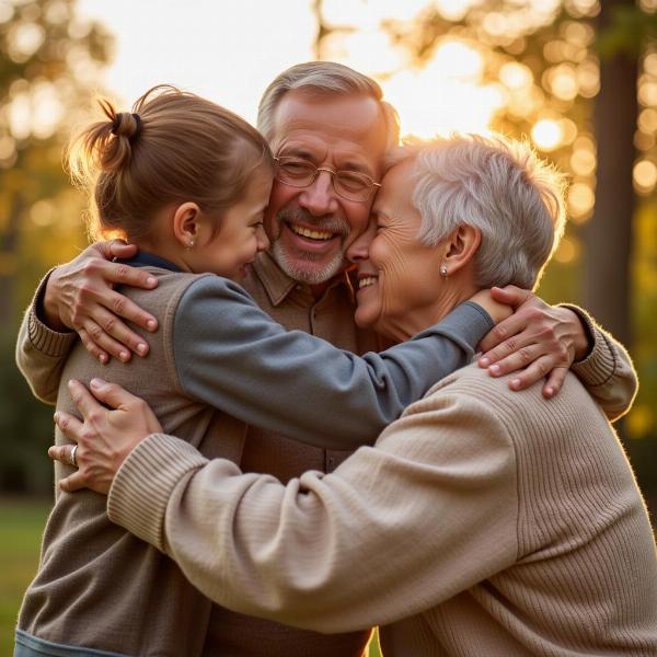 Nonni abbracciano i nipoti con amore.