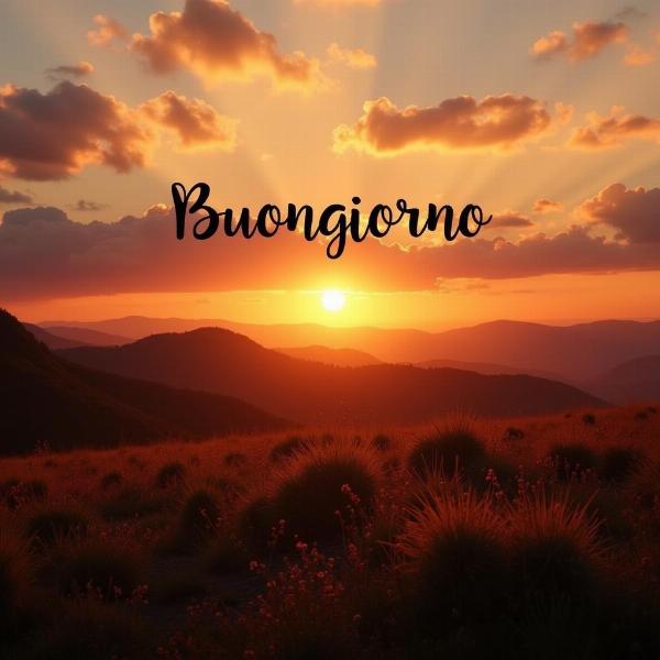 Paesaggio all'alba con augurio di buongiorno