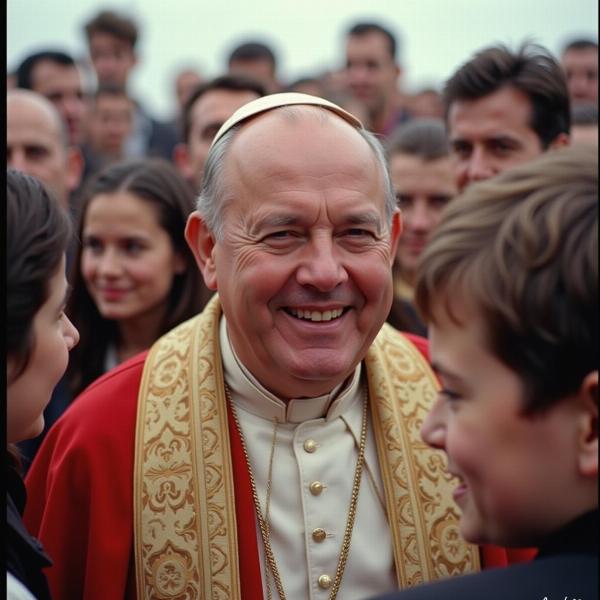 Papa Giovanni XXIII sorridente tra la folla.